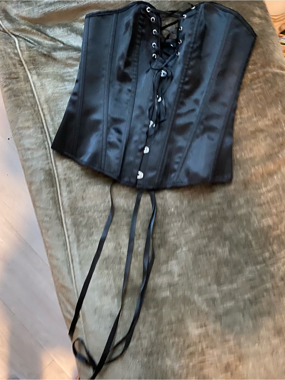 Black Satin Lace-Up Corset Top - Unbranded